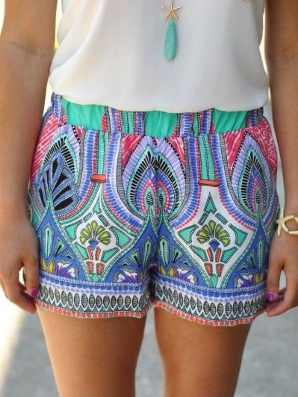 Tyche High Waist Boho Preppy Pull On Stretch Waist Shorts - Size Small Womens